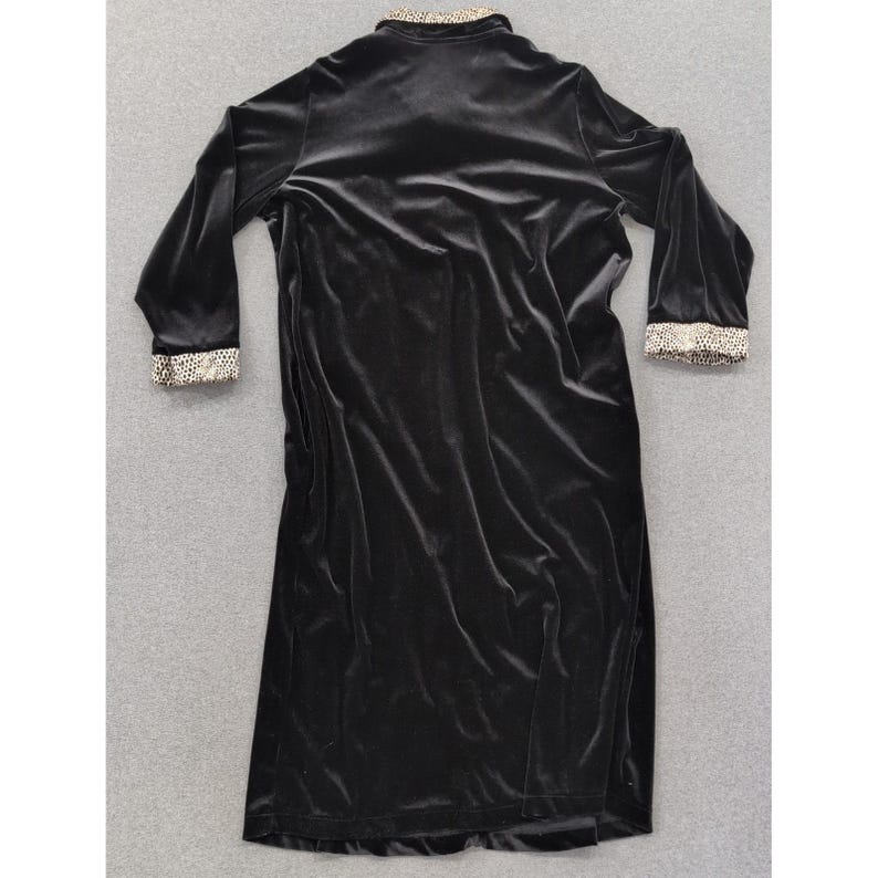 Cinema Etoile Black Velvet Robe Duster Long Sleeve Animal Print Collar Cuffs XL image 3