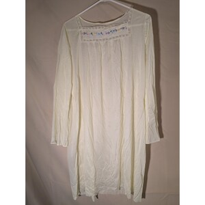 Vintage Ivory Long Sleeve Nightgown Lace Embroidered Floral Trim Sheer Nylon image 2