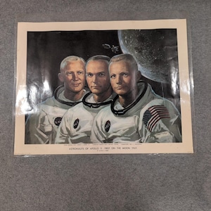 Vtg 1969 Apollo 11 Astronauts First On The Moon Alton S Tobey Print Laminated image 1