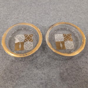 Set Of 2 Vintage MCM ashtrays Gold Rimmed Geometric Mountain Design image 1