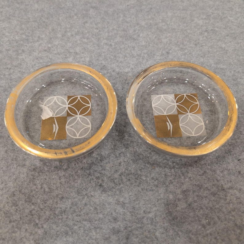 Set Of 2 Vintage MCM ashtrays Gold Rimmed Geometric Mountain Design image 1