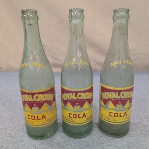 3 Vtg Royal Crown RC Cola Pyramid Glass Bottles Chattanooga Montgomery Bowling G image 1
