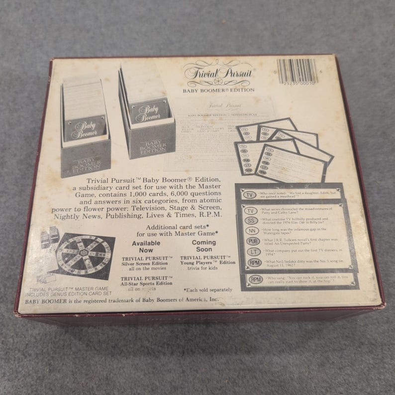 Trivial Pursuit Baby Boomer Edition Subsidiary Card Set 1983 Vintage Trivia Game image 4