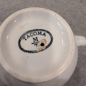 Taza de afeitar antigua Tacoma M/T de loza con borde dorado y estampado floral rosa imagen 4