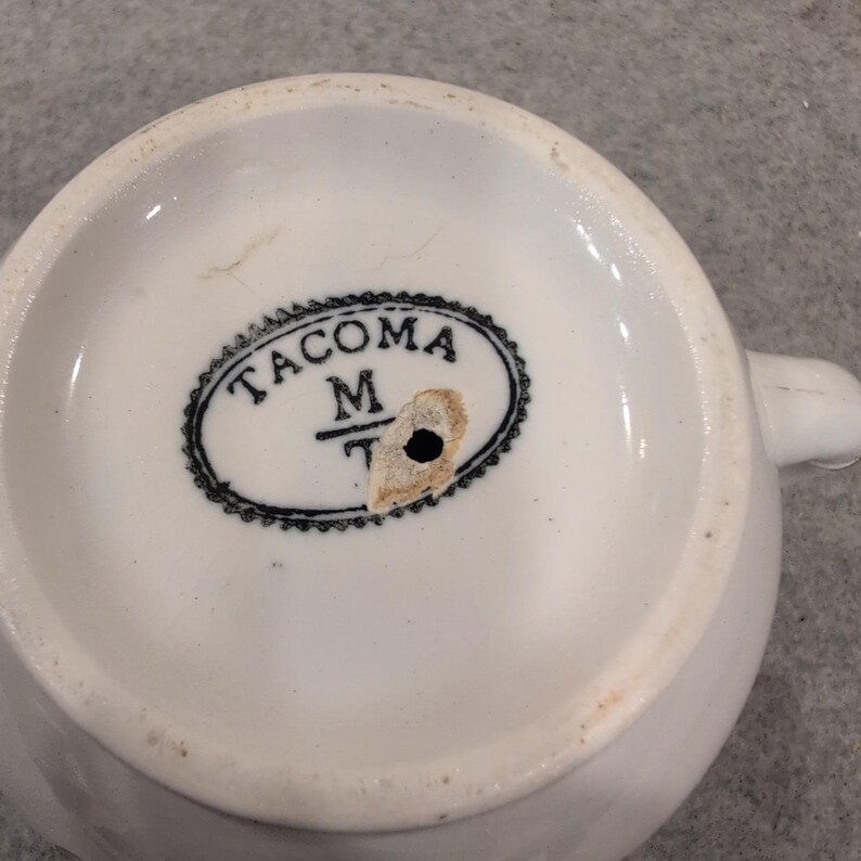 Taza de afeitar antigua Tacoma M/T de loza con borde dorado y estampado floral rosa imagen 4