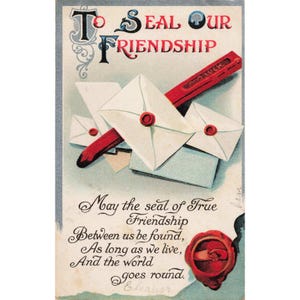 Vintage To Seal Our Friendship Postcard B.P.C. 215 Letters Wax Seal Sentiment image 1