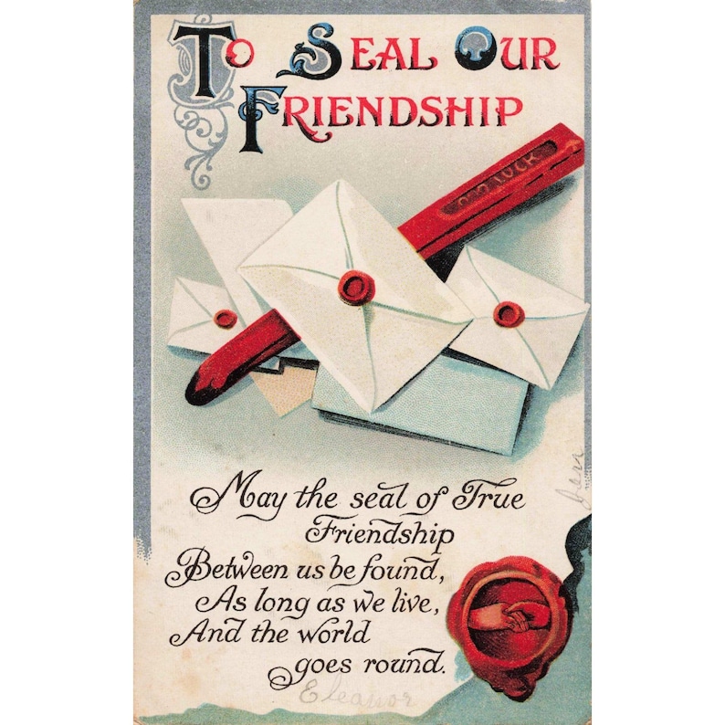 Vintage To Seal Our Friendship Postcard B.P.C. 215 Letters Wax Seal Sentiment image 1