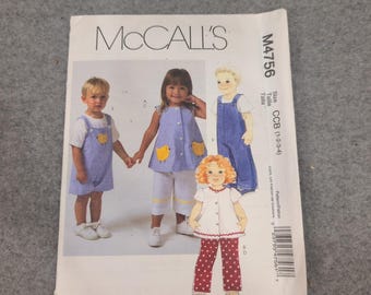 McCalls M4756 Toddlers Tops Pants Jumpsuit Sewing Pattern Size 1-2-3-4 Uncut