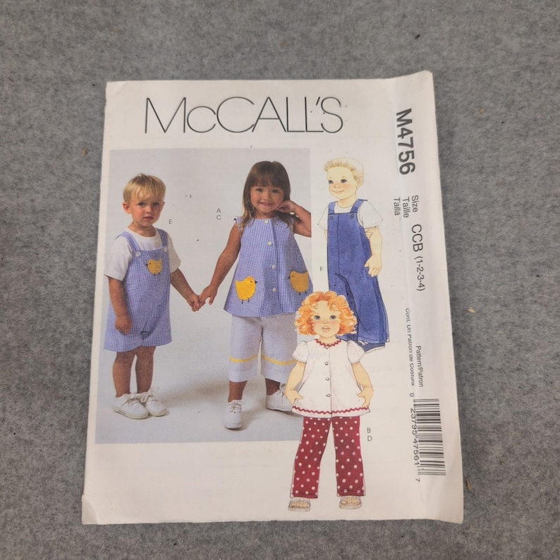 McCalls M4756 Kleinkinder Oberteile Hose Overall Schnittmuster Gr. 3-4 Ungeschnitten Bild 1