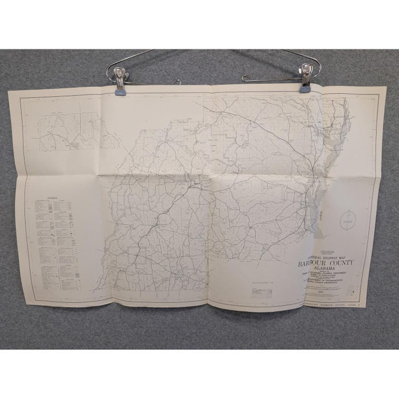 Mapa general de carreteras del condado de Barbour, Alabama, 29" x 18", Eufala Clayton, VTG 1983 imagen 1