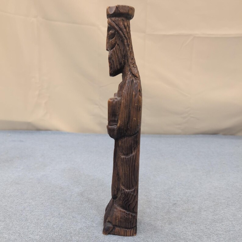 Vintage Hand Carved Wood Figurine Wise Man Prophet Religious Folk Art Sculpture image 4