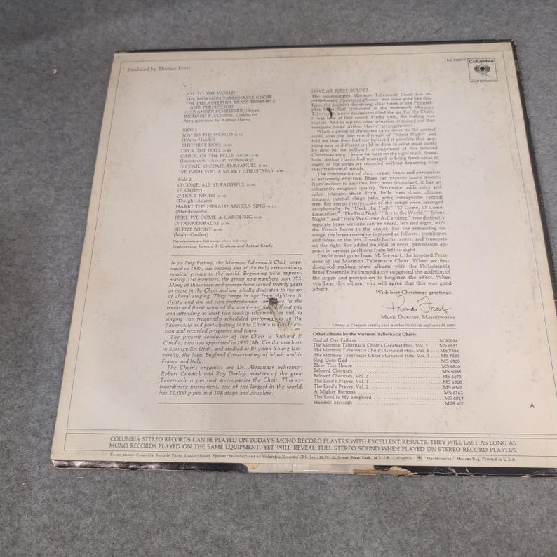 Joy To The World Mormon Tabernacle Choir Philadelphia Brass Vinyl LP M 30077 image 2