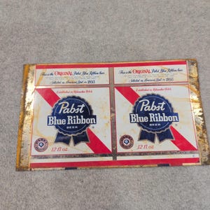Vintage Pabst Blue Ribbon PBR Beer Can Flat Metal Advertising Tapacan Sign image 1
