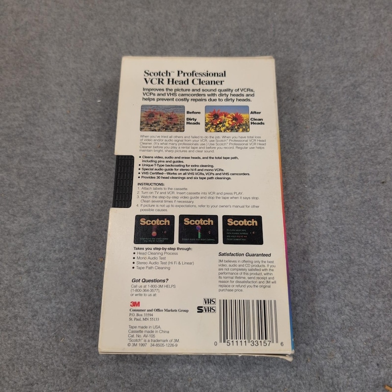 Scotch Professional VCR Head Cleaner VHS Maintenance Tape AV-105 3M Vintage Tech image 2