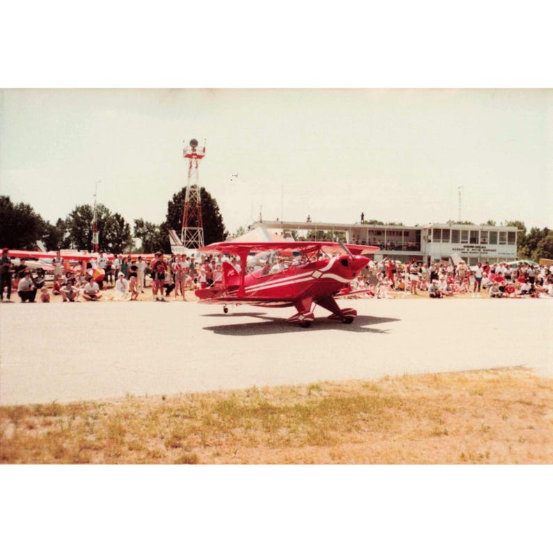 Vtg Red Biplane Air Show Original Color Photo Aviation image 1