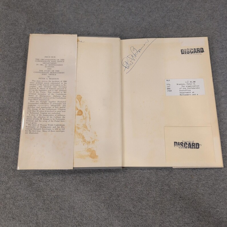 Confederate Post Office Department Montgomery Peter A Brannon Signed 1960 Book image 2