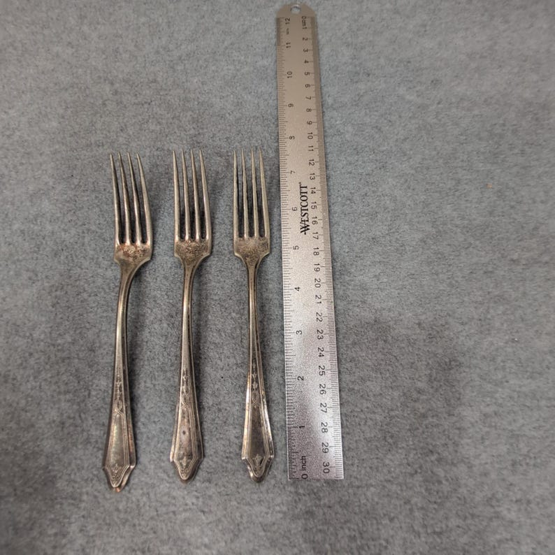 Set of 3 Vintage Oneida Tudor Plated Forks Ornate Design Dinnerware image 5