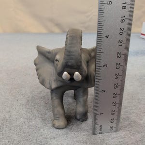 Vintage Matte Gray Ceramic Elephant Figurine Raised Trunk Made in Taiwan image 2