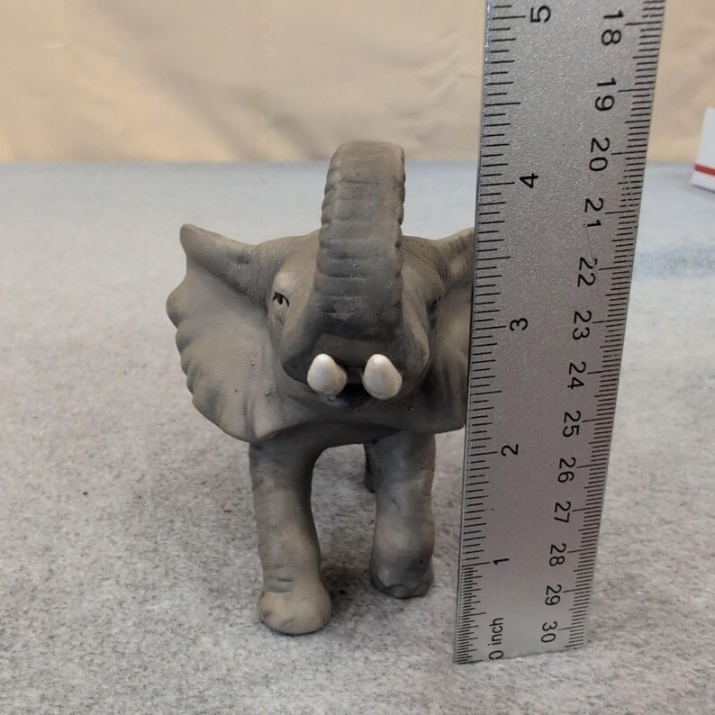 Vintage Matte Gray Ceramic Elephant Figurine Raised Trunk Made in Taiwan image 2