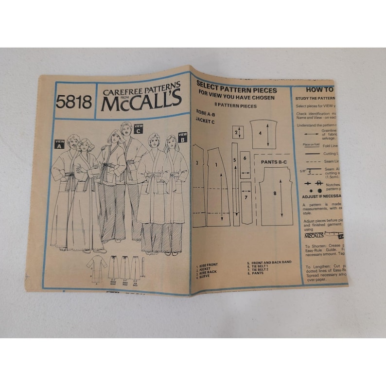 McCall's 5818 Sewing Pattern Misses' and Men's Robe Jacket Pants Medium image 4