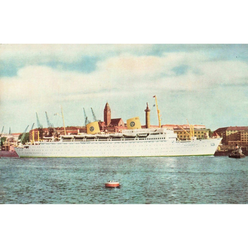 Stary pocztówka MS Kungsholm, szwedzka linia amerykańska, biały liniowiec oceaniczny, Szwecja zdjęcie 1