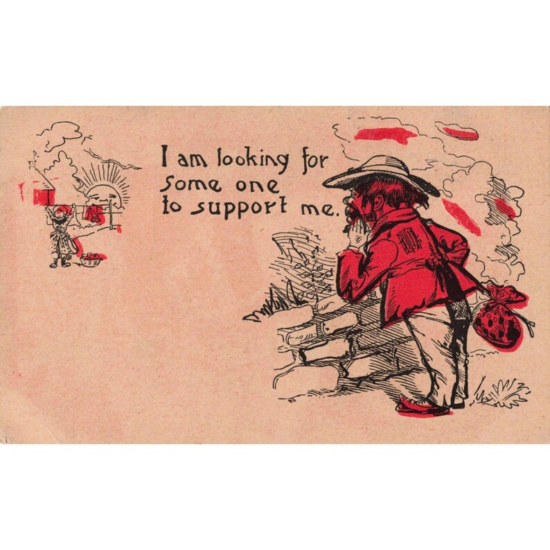 Vtg Comic Postcard "Looking For Someone To Support Me" Undivided Back image 1