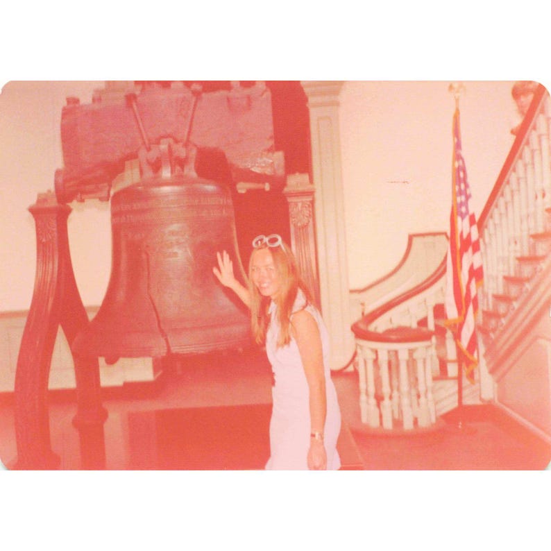 Vintage 1970s Philadelphia Liberty Bell Woman White Dress Photo 3.5x5 image 1