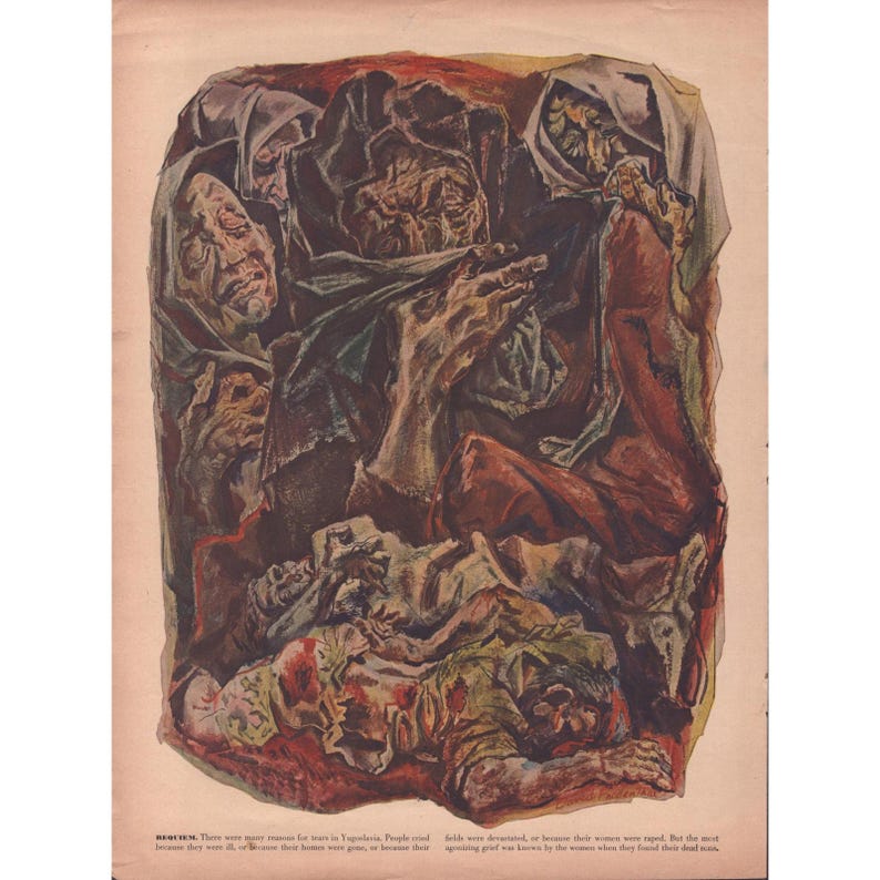 Vintage David Fredenthal War Art Yugoslavia Liberation Magazine Article 1940s image 8