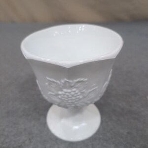Vintage White Milk Glass Harvest Grape Pedestal Goblet Scalloped Rim image 2