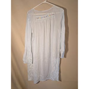 Vintage Light Blue Nightgown Long Sleeve Floral Embroidered Lace Trim Flaw image 1