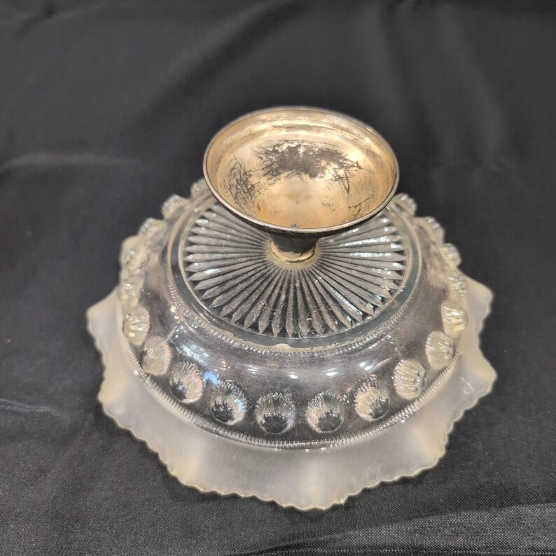Vintage Frosted Ruffled Glass Compote Bowl Weighted Silver Tone Base image 4