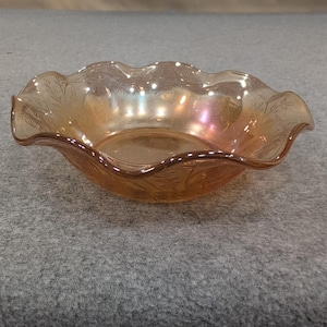 Vintage Jeanette Glass Iridescent Floragold Ruffle Edge Bowl Lotus Flower image 1
