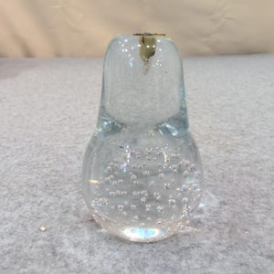 Vintage Clear Controlled Bubble Art Glass Pear Paperweight Metal Stem Figurine image 1