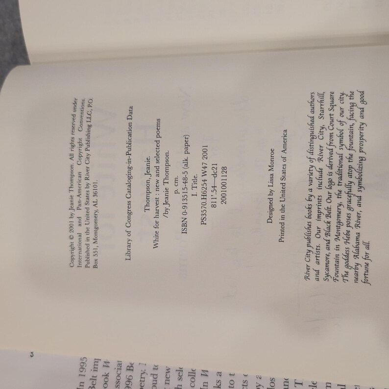 White for Harvest New and Selected Poems Jeanie Thompson Signed Hardcover 2001 image 3