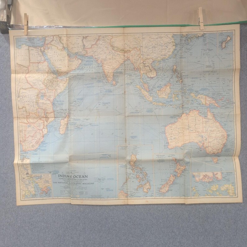 Vintage 1941 National Geographic Indian Ocean Map Australia New Zealand Malaysia image 1