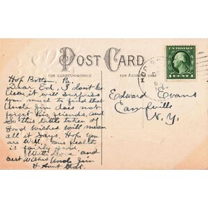 Carte postale de Noël vintage en relief, paysage d'hiver, houx, ruban bleu 581 image 2