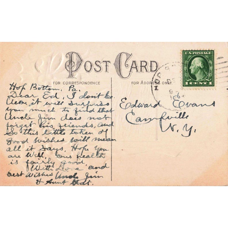Carte postale de Noël vintage en relief, paysage d'hiver, houx, ruban bleu 581 image 2