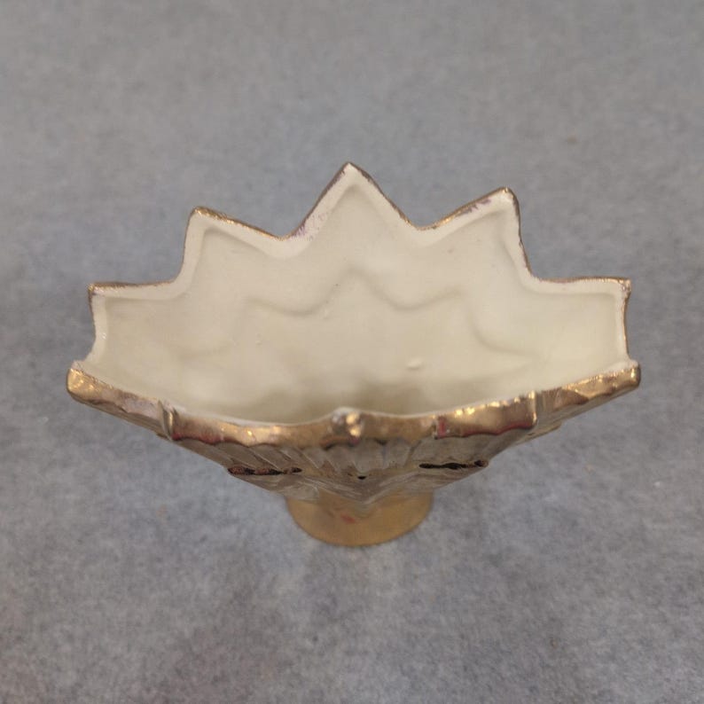 Vintage Art Deco Gold Metallic Ceramic Fan Sunburst Bud Vase image 2