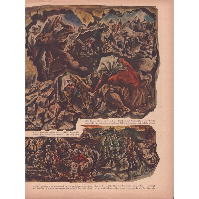 Vintage David Fredenthal War Art Yugoslavia Liberation Magazine Article 1940s image 7