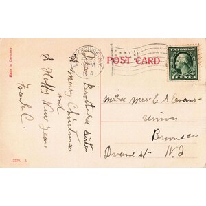 Antieke kerstkaart uit 1904 met een afbeelding van een besneeuwde bergrivier in Duitsland, afgestempeld in zeer goede staat. afbeelding 2