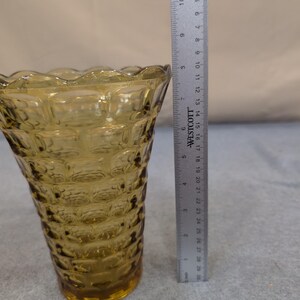 Vintage Federal Glass Amber Pressed Glass Vase Scalloped Rim Yorktown Pattern image 5