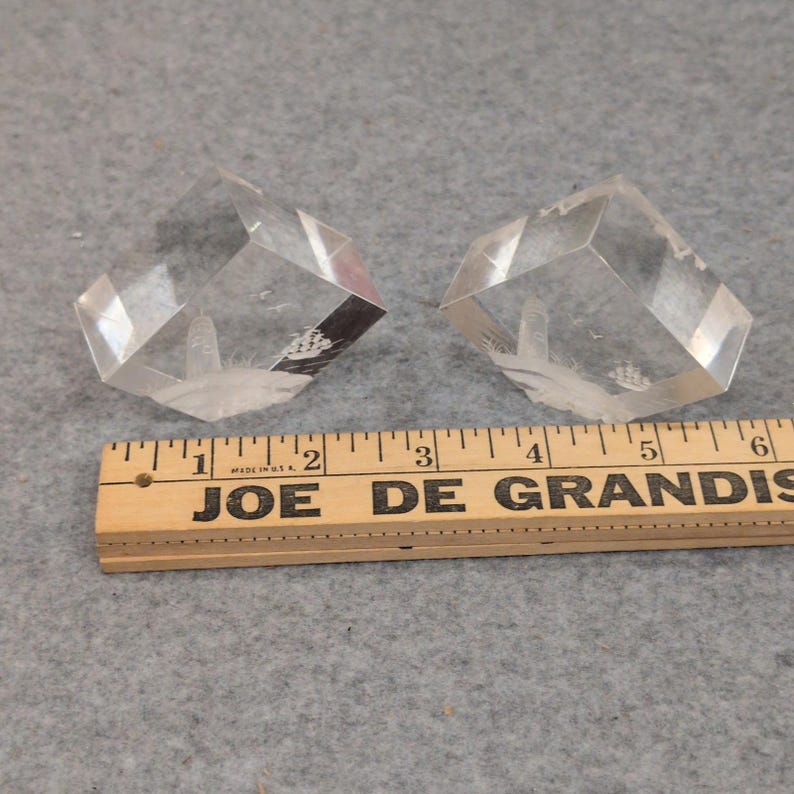 Vtg Intaglio Etched Nautical Lighthouse Ship Clear Cube Paperweights Set of 2 image 5