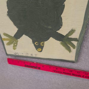 Pintura de rana verde firmada por Mose T. Madera recuperada. 35,5 x 26,7 cm. Moses Tolliver. MoseT. imagen 6