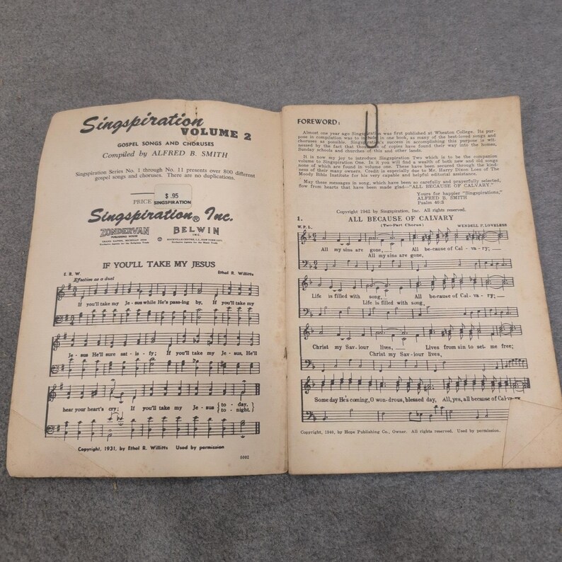 Singspiration Volume Two Gospel Songs and Choruses Alfred B Smith Vintage 1942 image 2