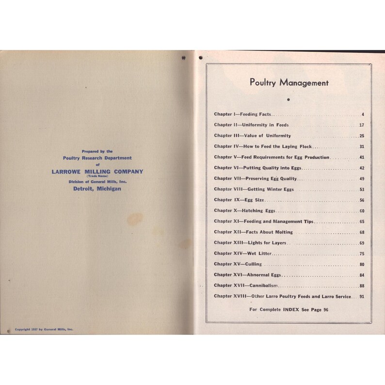 Vintage 1937 Poultry Management Handbook Larrowe Milling Co General Mills Book image 2