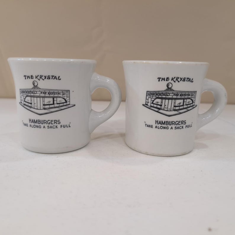 VTG Krystal Hamburgers Restaurant 2 mokkenset, stevige meeneemzak vol afbeelding 1