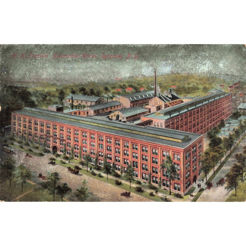 Vintage 1910 H. H. Franklin Automobile Works Syracuse NY Postcard Factory View image 1