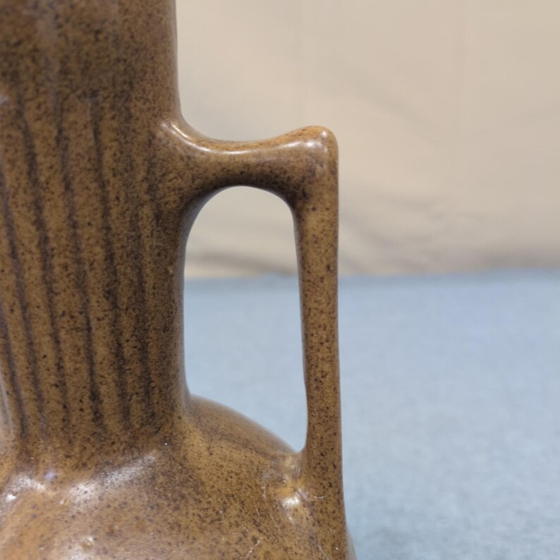 Vintage Monmouth Pottery Brown Speckled Stoneware Pitcher Maple Leaf USA image 3