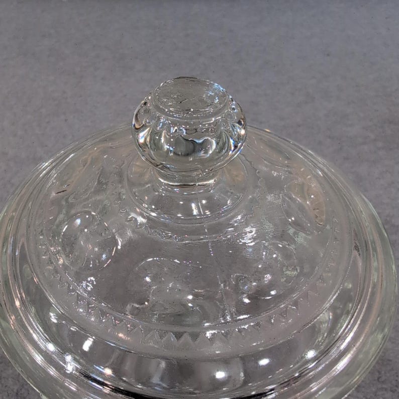 Tiffin Franciscan Kings Crown Clear Pedestal Covered Candy Compote Dish Vintage image 4