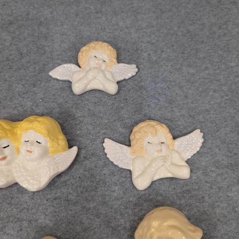 Vintage 1988 Ceramic Angel Cherub Wall Hanging Figurines Set of 9 Hand Painted image 4